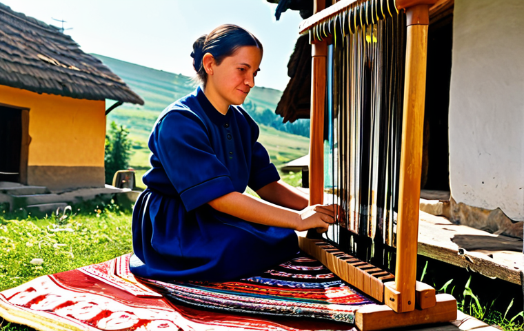 Weaver at Work**

"A Moldovan woman, fully clothed in traditional, modest clothing, sitting at a wooden loom in a sunlit village courtyard. She is weaving a colorful "covor" rug with intricate patterns. In the background, traditional Moldovan houses. Perfect anatomy, well-formed hands, correct proportions, natural pose, professional photography, vibrant colors, safe for work, appropriate content, family-friendly, high quality."

**