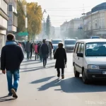 Home 10 몰도바 대기오염 상황 - **Prompt 1: Urban Contrast in Chisinau**
"A bustling street scene in Chisinau, Moldova. The fore...