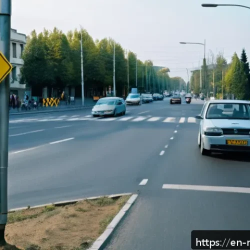 몰도바 도로 교통법 - A detailed urban street scene in Moldova during daytime, showing a busy city road with clearly visib...