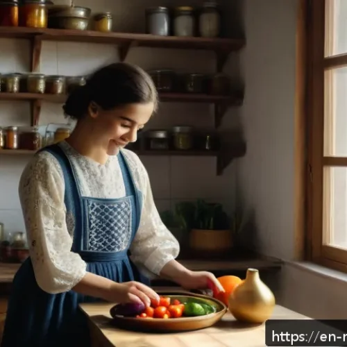 몰도바 유명 유튜버 - A warm, inviting Moldovan kitchen scene where a young female YouTuber in casual modern clothes with ...